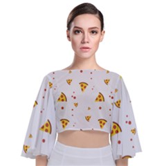 Pizza Pattern Pepperoni Cheese Funny Slices Tie Back Butterfly Sleeve Chiffon Top by genx