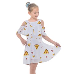 Pizza Pattern Pepperoni Cheese Funny Slices Kids  Shoulder Cutout Chiffon Dress by genx