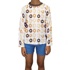 Donuts Pattern With Bites Bright Pastel Blue And Brown Cropped Sweatshirt Kids  Long Sleeve Swimwear by genx