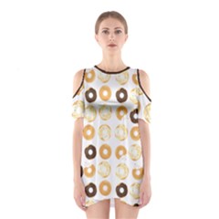 Donuts Pattern With Bites Bright Pastel Blue And Brown Cropped Sweatshirt Shoulder Cutout One Piece Dress by genx