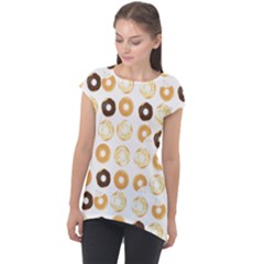 Donuts Pattern With Bites Bright Pastel Blue And Brown Cropped Sweatshirt Cap Sleeve High Low Top by genx