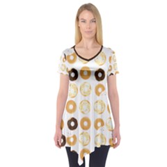 Donuts Pattern With Bites Bright Pastel Blue And Brown Cropped Sweatshirt Short Sleeve Tunic  by genx