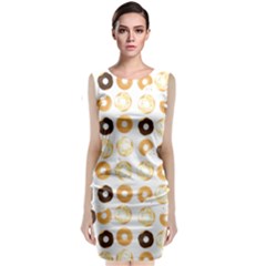 Donuts Pattern With Bites Bright Pastel Blue And Brown Cropped Sweatshirt Classic Sleeveless Midi Dress by genx