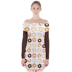 Donuts Pattern With Bites Bright Pastel Blue And Brown Cropped Sweatshirt Long Sleeve Off Shoulder Dress by genx