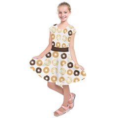 Donuts Pattern With Bites Bright Pastel Blue And Brown Cropped Sweatshirt Kids  Short Sleeve Dress by genx