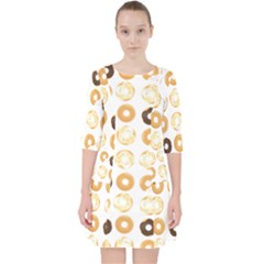 Donuts Pattern With Bites Bright Pastel Blue And Brown Cropped Sweatshirt Pocket Dress by genx