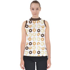 Donuts Pattern With Bites Bright Pastel Blue And Brown Cropped Sweatshirt Mock Neck Shell Top by genx