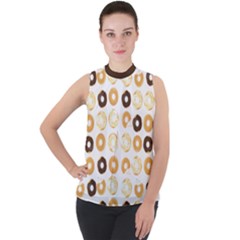 Donuts Pattern With Bites Bright Pastel Blue And Brown Cropped Sweatshirt Mock Neck Chiffon Sleeveless Top by genx