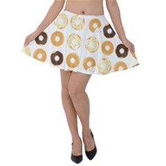 Donuts Pattern With Bites Bright Pastel Blue And Brown Cropped Sweatshirt Velvet Skater Skirt by genx