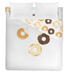 Donuts Pattern With Bites 3xframe Donuts Pattern With Bites Dark Brown Background Onlydonuts Pattern With Bites Brown And Beige Chocolate Doughnuts Duvet Cover Double Side (queen Size) by genx