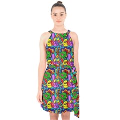 Graffiti 3 1 Halter Collar Waist Tie Chiffon Dress