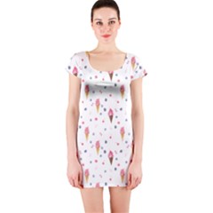 Ice Cream Cones Watercolor With Fruit Berries And Cherries Summer Pattern Short Sleeve Bodycon Dress by genx