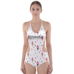 Ice Cream Cones Watercolor With Fruit Berries And Cherries Summer Pattern Cut-out One Piece Swimsuit