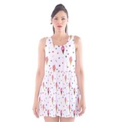 Ice Cream Cones Watercolor With Fruit Berries And Cherries Summer Pattern Scoop Neck Skater Dress by genx