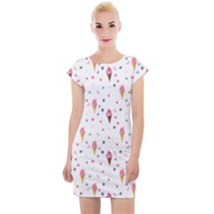 Ice Cream Cones Watercolor With Fruit Berries And Cherries Summer Pattern Cap Sleeve Bodycon Dress by genx