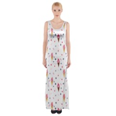 Ice Cream Cones Watercolor With Fruit Berries And Cherries Summer Pattern Maxi Thigh Split Dress by genx