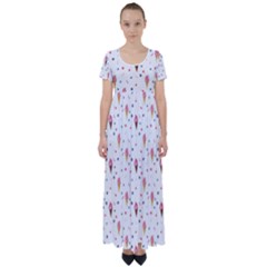 Ice Cream Cones Watercolor With Fruit Berries And Cherries Summer Pattern High Waist Short Sleeve Maxi Dress