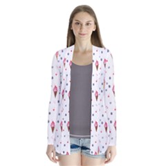 Ice Cream Cones Watercolor With Fruit Berries And Cherries Summer Pattern Drape Collar Cardigan by genx