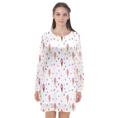 Ice Cream Cones Watercolor With Fruit Berries And Cherries Summer Pattern Long Sleeve Chiffon Shift Dress  by genx