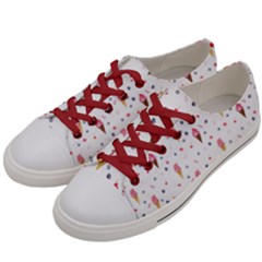 Ice Cream Cones Watercolor With Fruit Berries And Cherries Summer Pattern Men s Low Top Canvas Sneakers by genx