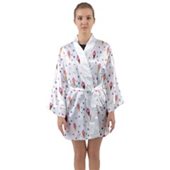 Ice Cream Cones Watercolor With Fruit Berries And Cherries Summer Pattern Long Sleeve Kimono Robe by genx