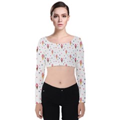 Ice Cream Cones Watercolor With Fruit Berries And Cherries Summer Pattern Velvet Long Sleeve Crop Top by genx