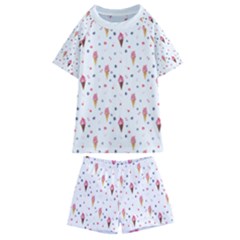 Ice Cream Cones Watercolor With Fruit Berries And Cherries Summer Pattern Kids  Swim Tee And Shorts Set by genx