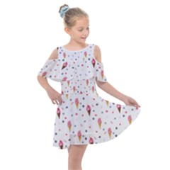 Ice Cream Cones Watercolor With Fruit Berries And Cherries Summer Pattern Kids  Shoulder Cutout Chiffon Dress by genx