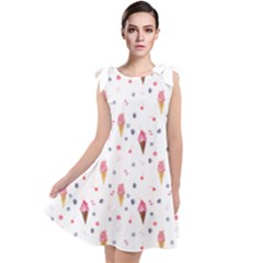 Ice Cream Cones Watercolor With Fruit Berries And Cherries Summer Pattern Tie Up Tunic Dress by genx