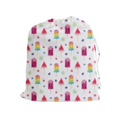 Popsicle Juice Watercolor With Fruit Berries And Cherries Summer Pattern Drawstring Pouch (xl) by genx