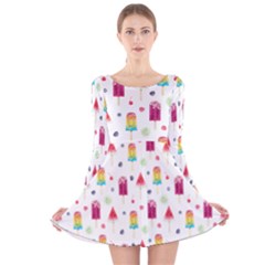 Popsicle Juice Watercolor With Fruit Berries And Cherries Summer Pattern Long Sleeve Velvet Skater Dress by genx