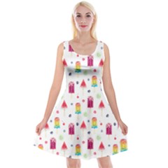 Popsicle Juice Watercolor With Fruit Berries And Cherries Summer Pattern Reversible Velvet Sleeveless Dress by genx