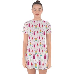 Popsicle Juice Watercolor With Fruit Berries And Cherries Summer Pattern Drop Hem Mini Chiffon Dress by genx