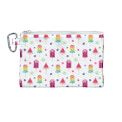 Popsicle Juice Watercolor With Fruit Berries And Cherries Summer Pattern Canvas Cosmetic Bag (medium) by genx