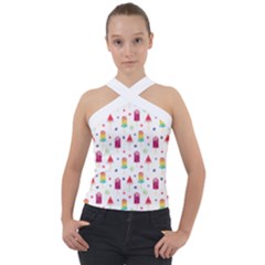 Popsicle Juice Watercolor With Fruit Berries And Cherries Summer Pattern Cross Neck Velour Top by genx