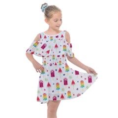 Popsicle Juice Watercolor With Fruit Berries And Cherries Summer Pattern Kids  Shoulder Cutout Chiffon Dress by genx