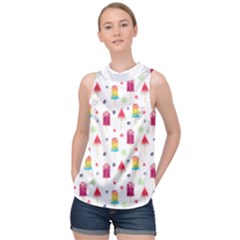 Popsicle Juice Watercolor With Fruit Berries And Cherries Summer Pattern High Neck Satin Top by genx