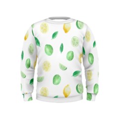 Lemon And Limes Yellow Green Watercolor Fruits With Citrus Leaves Pattern Kids  Sweatshirt by genx