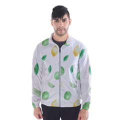 Lemon And Limes Yellow Green Watercolor Fruits With Citrus Leaves Pattern Men s Windbreaker by genx