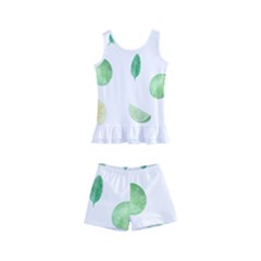 Lemon And Limes Yellow Green Watercolor Fruits With Citrus Leaves Pattern Kids  Boyleg Swimsuit by genx