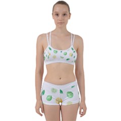 Lemon And Limes Yellow Green Watercolor Fruits With Citrus Leaves Pattern Perfect Fit Gym Set by genx