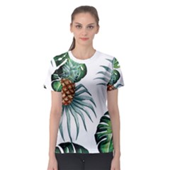 Pineapple Tropical Jungle Giant Green Leaf Watercolor Pattern Women s Sport Mesh Tee