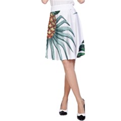 Pineapple Tropical Jungle Giant Green Leaf Watercolor Pattern A-line Skirt by genx