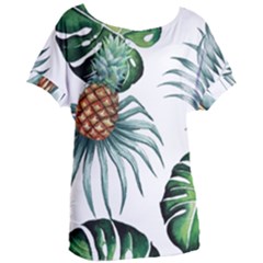 Pineapple Tropical Jungle Giant Green Leaf Watercolor Pattern Women s Oversized Tee by genx