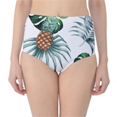 Pineapple Tropical Jungle Giant Green Leaf Watercolor Pattern Classic High-waist Bikini Bottoms by genx