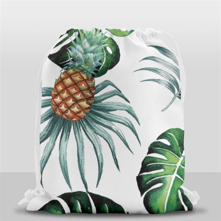 Pineapple Tropical Jungle Giant Green Leaf Watercolor Pattern Drawstring Bag (Small)