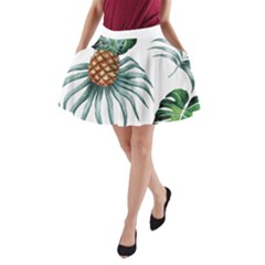 Pineapple Tropical Jungle Giant Green Leaf Watercolor Pattern A-line Pocket Skirt by genx