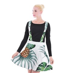 Pineapple Tropical Jungle Giant Green Leaf Watercolor Pattern Suspender Skater Skirt by genx