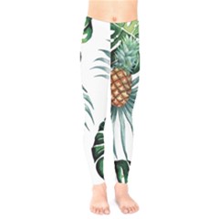 Pineapple Tropical Jungle Giant Green Leaf Watercolor Pattern Kids  Legging by genx