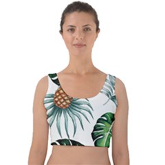 Pineapple Tropical Jungle Giant Green Leaf Watercolor Pattern Velvet Crop Top by genx